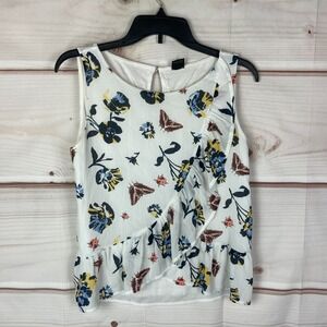 S.Oliver Top Womens 8 White Butterfly Print Tank Sleeveless Blouse Boat Neck